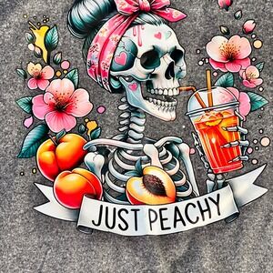 Graphic Tank Top Skeleton Drink "Just Peachy" Sleeveless Summer Women's XL